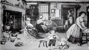 Family scene in 18th century colonial America